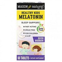 Mason Natural, Healthy Kids Melatonin, для детей от 4 лет, фруктовый, 60 таблеток Mason Natural, Healthy Kids Melatonin, для детей от 4 лет, фруктовый, 60 таблеток