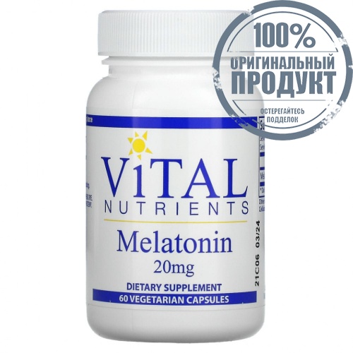 Vital Nutrients, Мелатонин, 20 мг, 60 вегетарианских капсул Vital Nutrients, Мелатонин, 20 мг, 60 вегетарианских капсул