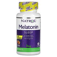 Natrol, Мелатонин, быстрорастворимые, клубника, 3 мг, 90 таблеток Natrol, Мелатонин, быстрорастворимые, клубника, 3 мг, 90 таблеток