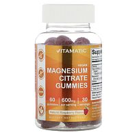 Vitamatic, Веганские жевательные мармеладки с цитратом магния, натуральная малина, 300 мг, 60 жевательных таблеток Vitamatic, Веганские жевательные мармеладки с цитратом магния, натуральная малина, 300 мг, 60 жевательных таблеток