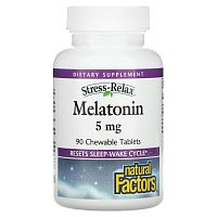 Natural Factors, Stress-Relax, мелатонин, 5 мг, 90 жевательных таблеток Natural Factors, Stress-Relax, мелатонин, 5 мг, 90 жевательных таблеток