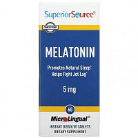 Superior Source, Мелатонин, 5 мг, 60 быстрорастворимых микролингвальных таблеток Superior Source, Мелатонин, 5 мг, 60 быстрорастворимых микролингвальных таблеток